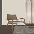 Woven Rattan Leisure Chair With Wooden Frame And Floor Lamp In Beige Living Space