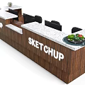Modern Reception Desk with Wooden Front and White Countertop Featuring Black Computer and Sketchup Logo