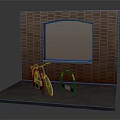 Vintage Bicycle Secured At Brick Wall With Window And Bicycle Rack