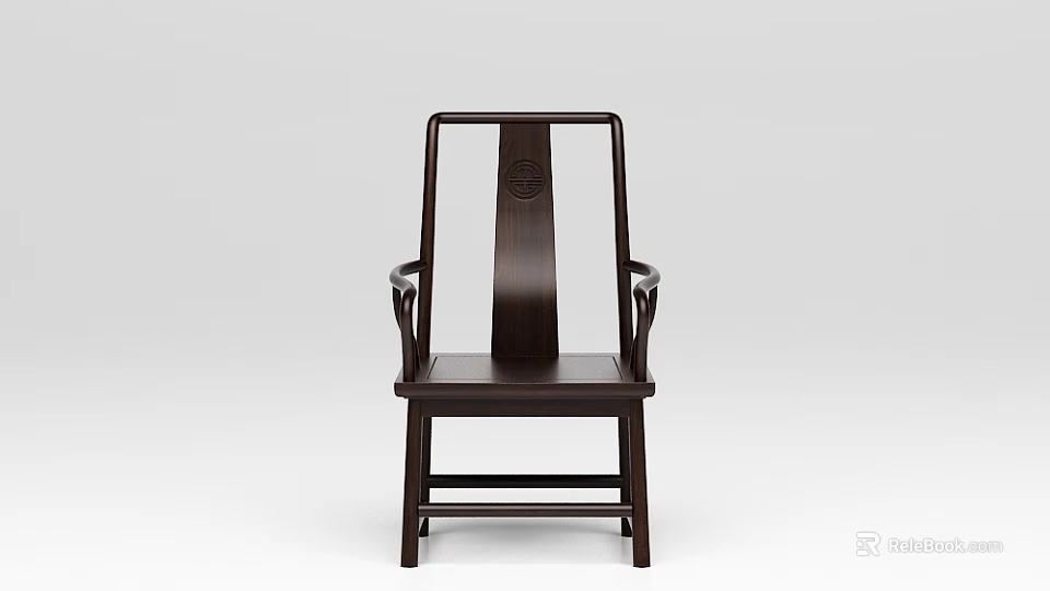 Dark Wooden Chinese Style Armchair With Classic Backrest And Sleek Armrest Design 3d model 