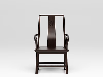 Dark Wooden Chinese Style Armchair With Classic Backrest And Sleek Armrest Design 3d model