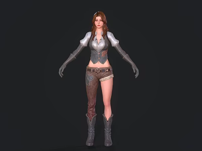 Fantasy Female Character In Silver Armor With Brown Pants And Leather Boots 3d model