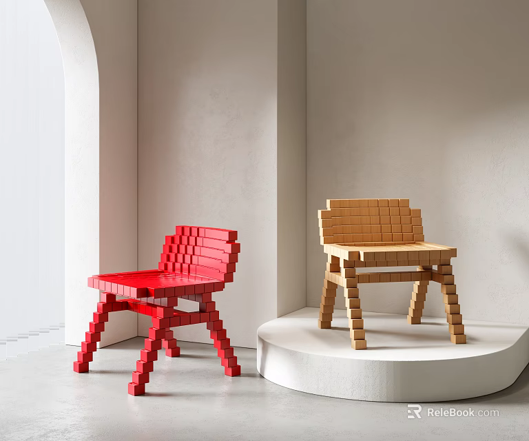 Stylish Red And Wooden Single Chair With Modern Design For Interior Decor 3d model 