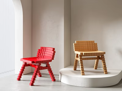 Stylish Red And Wooden Single Chair With Modern Design For Interior Decor 3d model