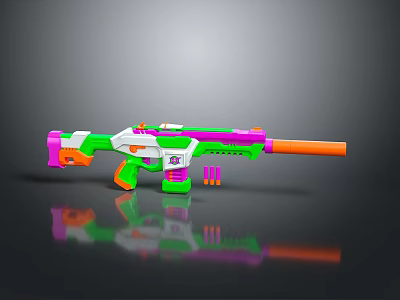 Colorful Plastic Toy Gun With Green Pink Orange White Design And Long Barrel 3d model