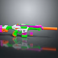 Colorful Plastic Toy Gun With Green Pink Orange White Design And Long Barrel