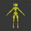 Green Mechanical Robot Character 3D Model Design With White Accents And Shiny Surface