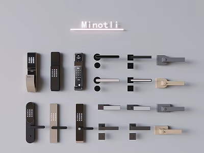 Various Modern Door Handles Including Smart Locks And Metal Lever Designs 3d model