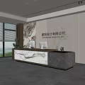 Modern Office Reception Desk With Marble Counter Green Plants And Computer 3d model