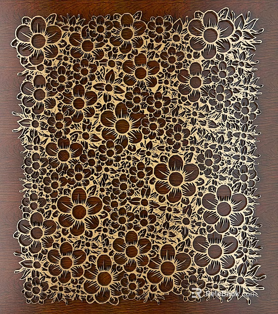 Intricate Carved Floral Patterns On Wooden Decorative Panel With Detailed Design 3d model 