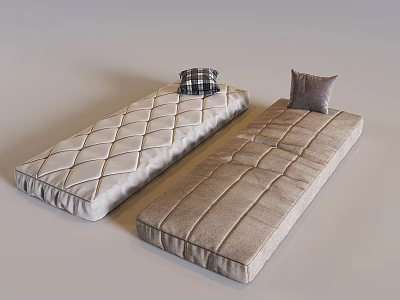Upholstered Cushions With Quilted Diamond And Stitched Patterns Plus Decorative Pillows 3d model