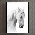 White Horse Head Portrait Animal Painting With Flowing Mane Black Frame And White Background