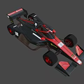 Black and Red Streamlined Race Car with Red Wheels and Number 5 on Gray Background