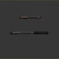 Two Modern Pistol Weapons With Black Metal Frame And Wooden Grip Details