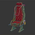 Vintage Industrial Leisure Chair With Red Padded Seat Metal Frame And Ornate Backrest