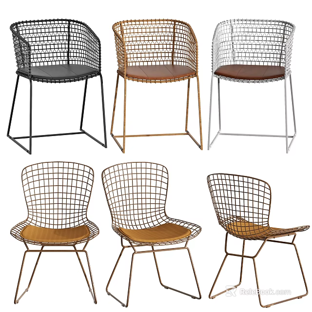 Modern Outdoor Chairs Featuring Metal Mesh Design Leather Seats And Various Colors 3d model 