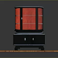 Black Display Cabinet With Glass Door On Wooden Platform And Drawer Cabinet Base