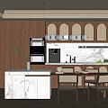 Modern Open Restaurant Interior Design With Dining Table Chairs And Pendant Lights 3d model