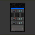 Black Electronic Equipment Cabinet With Multiple Layers Blue Light Strips Display Screens And Control Buttons
