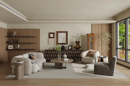 Quiet Home Living Room Sofa Tea Table Combination Storage Cabinet Leisure Chair 3d model