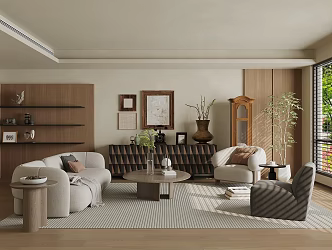 Quiet Home Living Room Sofa Tea Table Combination Storage Cabinet Leisure Chair 3d model