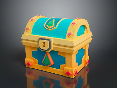 Cartoon Style Yellow Blue Treasure Chest With Gemstone Decorations And Lock 3d model