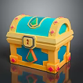 Cartoon Style Yellow Blue Treasure Chest With Gemstone Decorations And Lock