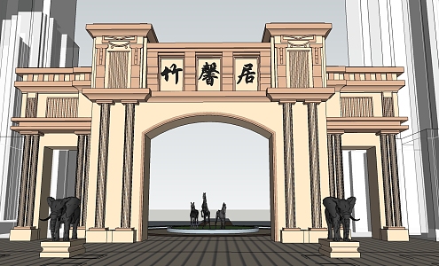 European-style gate west entrance 3d model