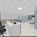 Spacious Hospital Ward Interior With Blue Curtains White Beds And Medical Equipment