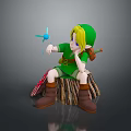 3D Character In Green Outfit Sitting On Tree Stump With Blue Windmill And Brown Boots