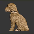 Golden Textured Dog Statue With Metallic Finish On Dark Reflective Surface