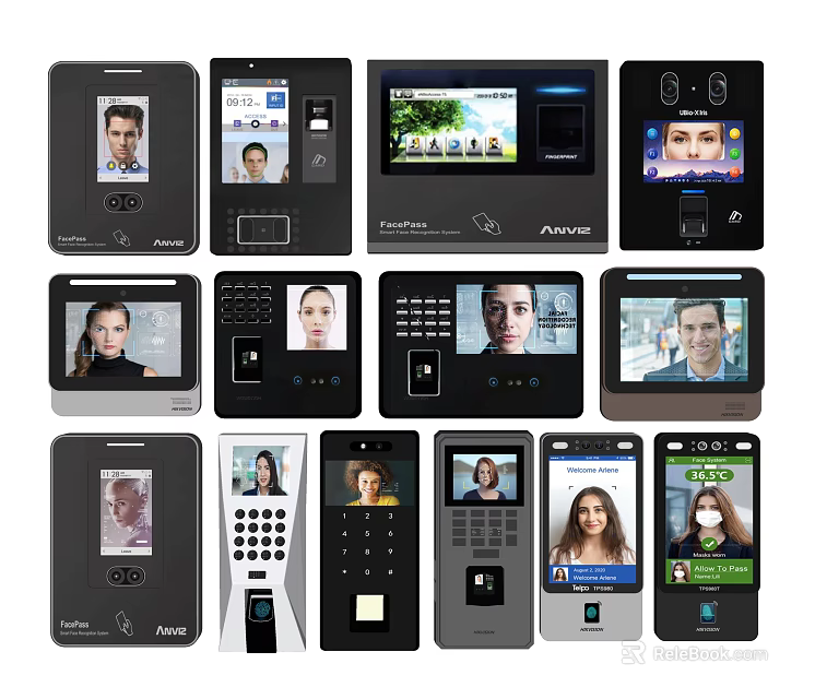Advanced Commercial Access Control Equipment with Face Recognition Keypad and Touchscreen Terminals 3d model