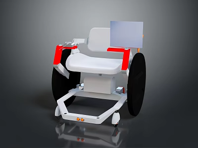 Modern White Wheelchair With Red Armrests Black Wheels And Sleek Structure 3d model