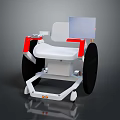 Modern White Wheelchair With Red Armrests Black Wheels And Sleek Structure