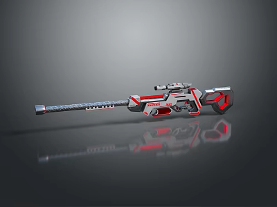 Futuristic Sci Fi Weapon with Red and Silver Sleek Design and Scope 3d model