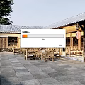Traditional Chinese Detached Villa With Courtyard Wooden Furniture And Red Lanterns