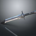 Ornate Metal Sword Weapon With Shiny Blade And Striped Hilt Design
