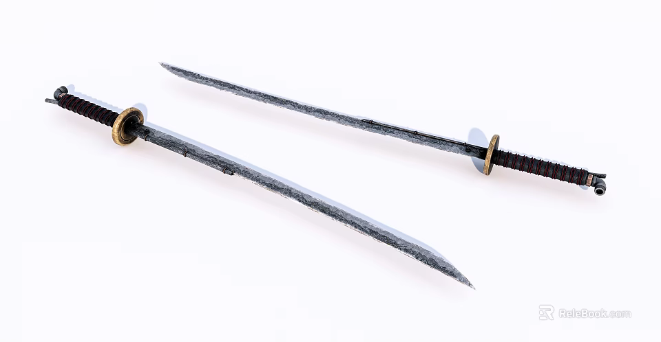 Two Classic Swords With Steel Blades Wooden Hilts Sharp Edges And Traditional Design 3d model 