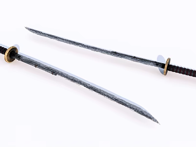 Two Classic Swords With Steel Blades Wooden Hilts Sharp Edges And Traditional Design 3d model