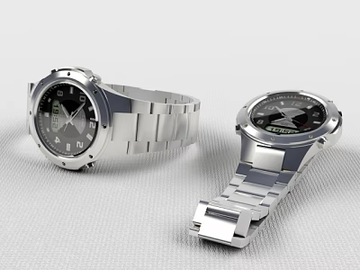Two Modern Silver Stainless Steel Watches With Round Dial And Metallic Strap Design 3d model