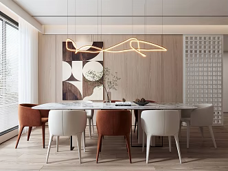 Modern Restaurant Dining Table and Chair Combination Restaurant Chandelier Sideboard Restaurant Partition Glass Brick Glass Brick Partition Tableware Restaurant Ornaments 3d model