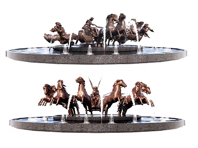 Fountain With Bronze Running Horse Statues And Flowing Water Features Design 3d model