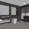 Modern Bathroom Interior Design With Large Mirror Wall Mounted Vanity And Glass Shower Enclosure