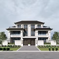 Semi Detached Villa Exterior Design With Symmetrical Facade Balconies And Landscaped Garden