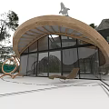 Detached Villa With Curved Roof And Large Windows In Rocky Mountain Setting