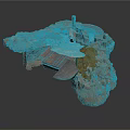 Rocky Terrain Model With Elevated Platforms And Architectural Structures Featuring Green Vegetation