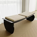 Modern Bed Bench Featuring Black Frame And Two Beige Upholstered Seats 3d model
