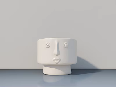 Minimalist White Ceramic Decorative Ornament Set With Facial Features On Gray Surface 3d model