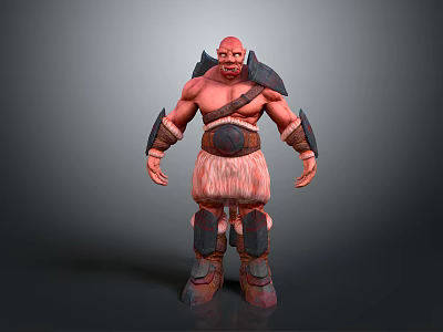 Muscular Game Movie Character With Bald Head Shoulder Armor And Angry Expression 3d model