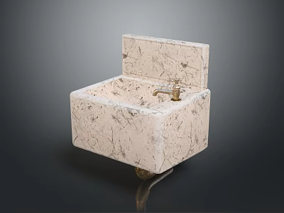 Modern Minimalist Marble Sink Furniture With Golden Faucet And Smooth Surface 3d model